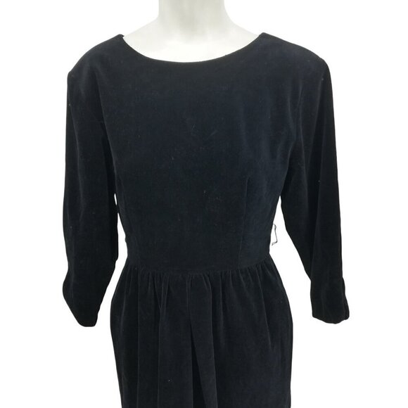 Vintage Petite Lanz Black Velvet Button Back Midi Modest Dress Size 10 Orchestra - Picture 6 of 14